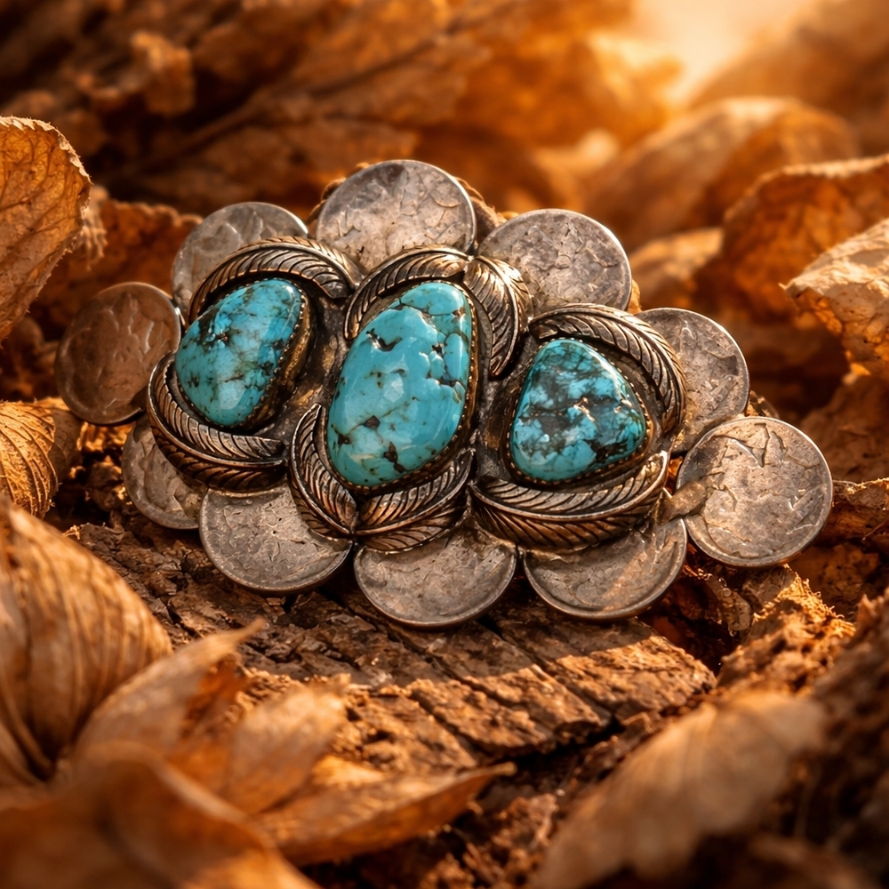 Vintage Southwestern Turquoise Belt Buckle – Buffalo Nickel Coin Design